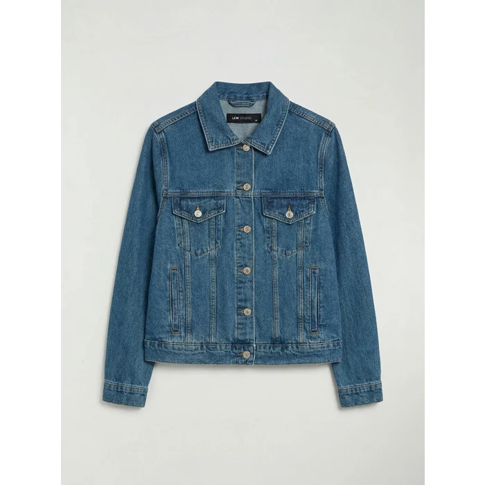 LCWAIKIKI Classic İndigo Gömlek Yaka Kadın Jean Ceket