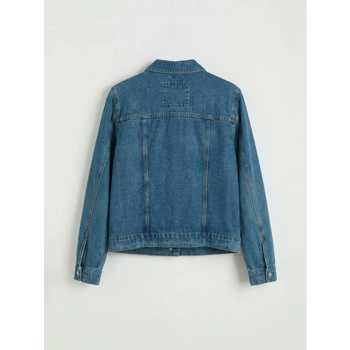 LCWAIKIKI Classic İndigo Gömlek Yaka Kadın Jean Ceket