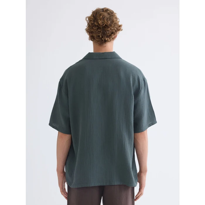 XSIDE Yeşil Rahat Kalıp Resort Yaka Kısa Kollu Müslin Erkek Gömlek