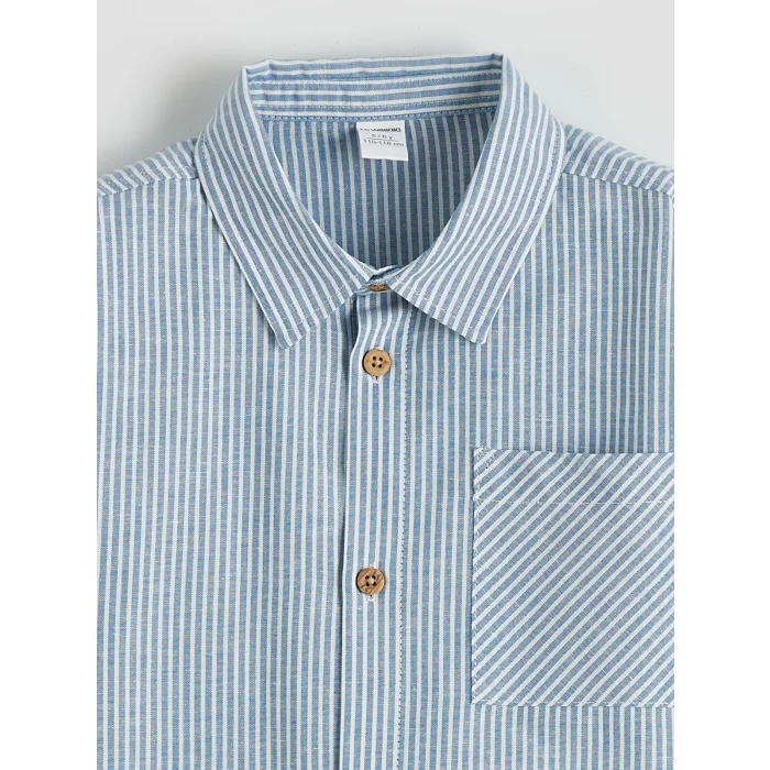 LCW Kids Mavi Çizgili Keten Karışımlı Erkek Çocuk Gömlek