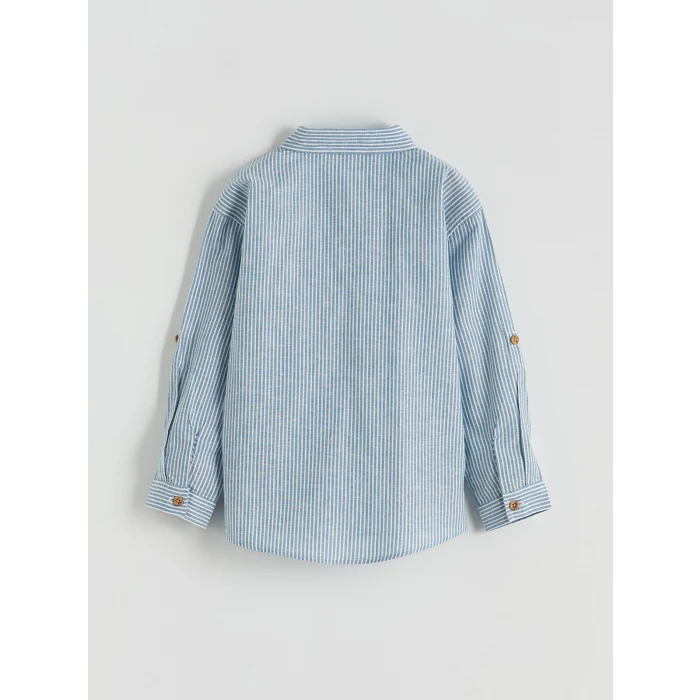 LCW Kids Mavi Çizgili Keten Karışımlı Erkek Çocuk Gömlek