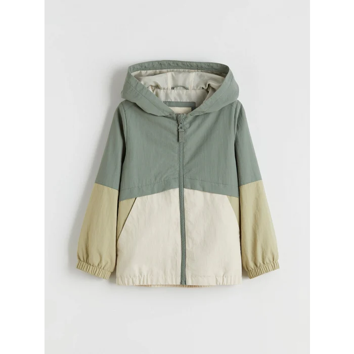 LCW Kids Haki Kapüşonlu Renk Bloklu Erkek Çocuk Mont