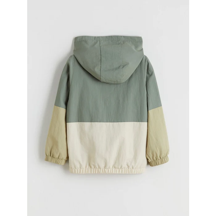 LCW Kids Haki Kapüşonlu Renk Bloklu Erkek Çocuk Mont