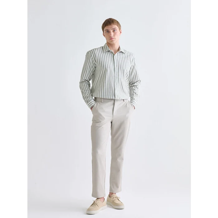 LCW Vision Yeşil Regular Fit Uzun Kollu Çizgili Erkek Gömlek