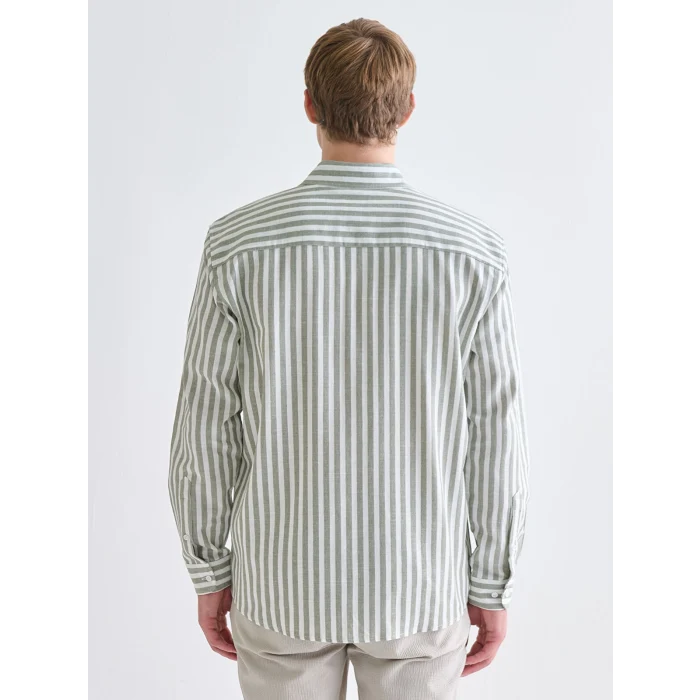 LCW Vision Yeşil Regular Fit Uzun Kollu Çizgili Erkek Gömlek