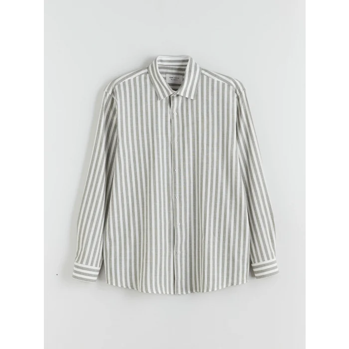 LCW Vision Yeşil Regular Fit Uzun Kollu Çizgili Erkek Gömlek