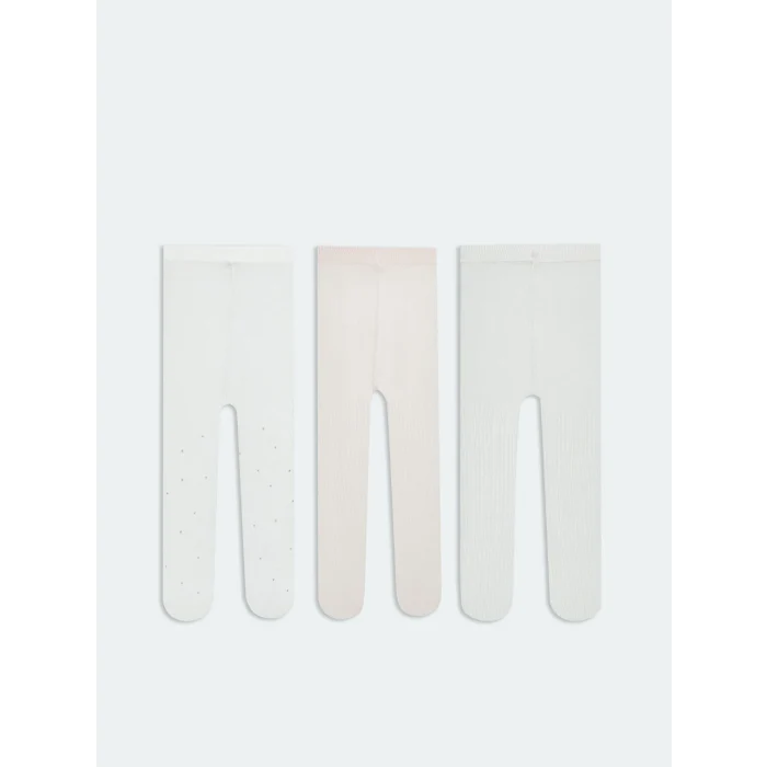 LCW baby Ekru Beli Lastikli Kız Bebek Külotlu Çorap 3lü