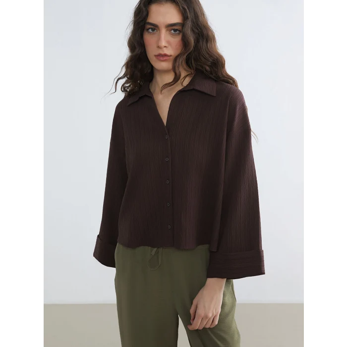 LCW Vision Kahverengi Çizgili Oversize Kadın Gömlek