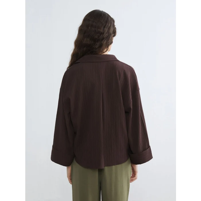 LCW Vision Kahverengi Çizgili Oversize Kadın Gömlek