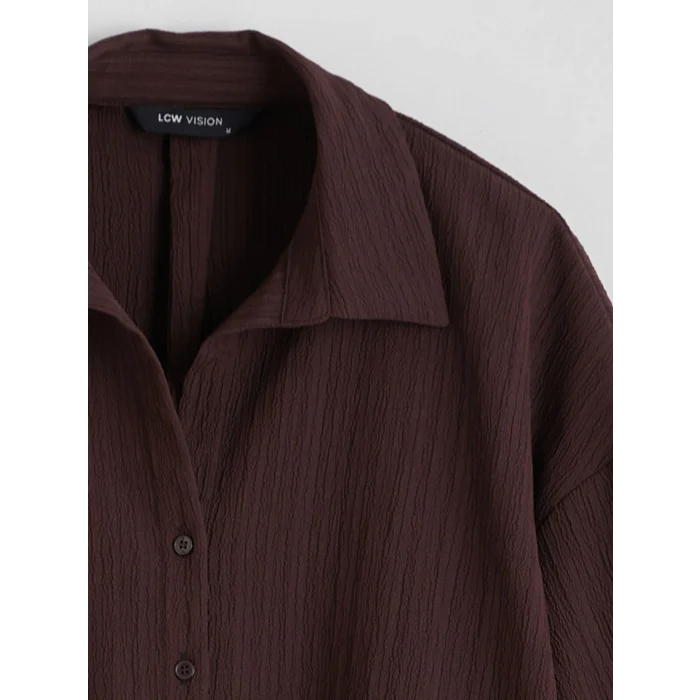 LCW Vision Kahverengi Çizgili Oversize Kadın Gömlek