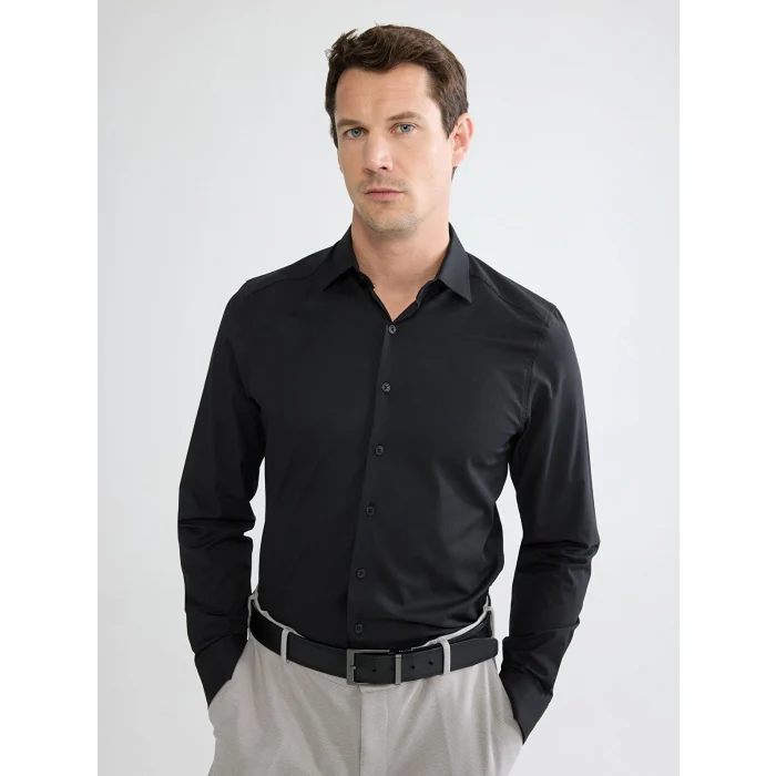 LCWAIKIKI Classic Siyah Slim Fit Armürlü Erkek Gömlek