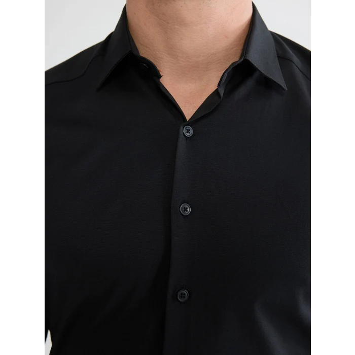 LCWAIKIKI Classic Siyah Slim Fit Armürlü Erkek Gömlek