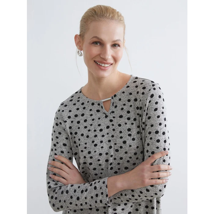 LCW Grace Gri Bisiklet Yaka Puantiyeli Bluz