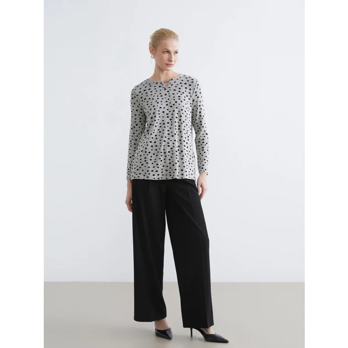 LCW Grace Gri Bisiklet Yaka Puantiyeli Bluz