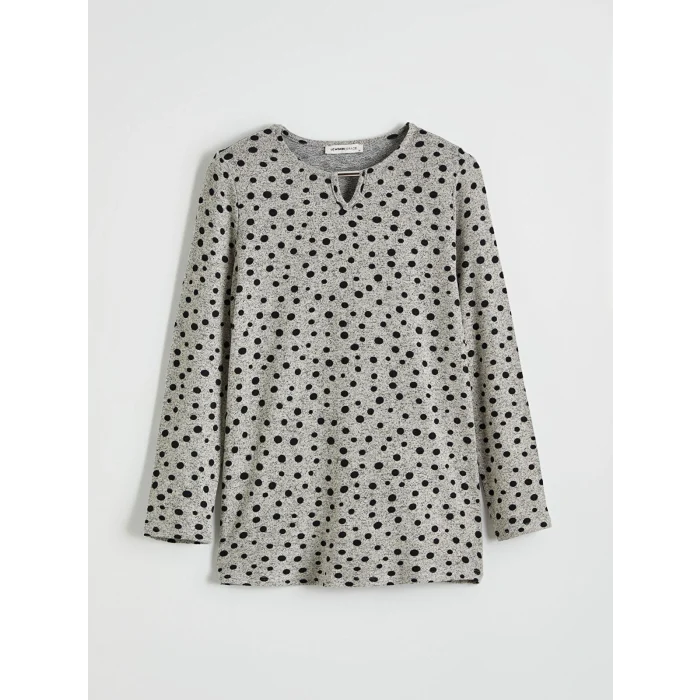 LCW Grace Gri Bisiklet Yaka Puantiyeli Bluz