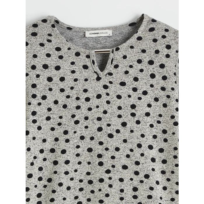 LCW Grace Gri Bisiklet Yaka Puantiyeli Bluz