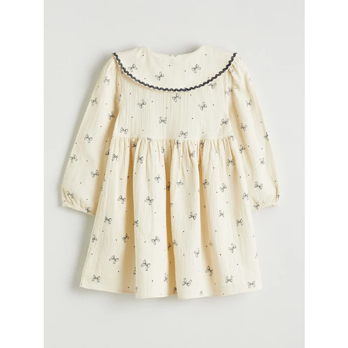 LCW Kids Ekru Bebe Yaka Fırfırlı Kız Çocuk Elbise