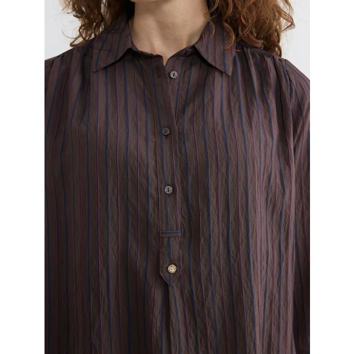 LCWAIKIKI Classic Lacivert Çizgili Oversize Armürlü Kadın Gömlek Tunik