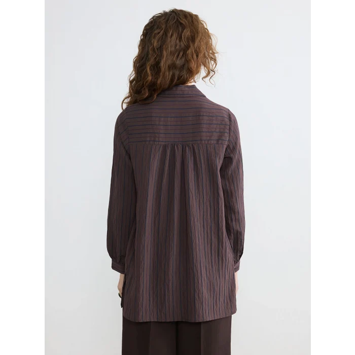 LCWAIKIKI Classic Lacivert Çizgili Oversize Armürlü Kadın Gömlek Tunik