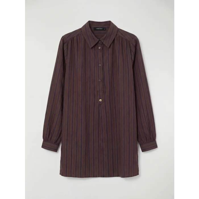 LCWAIKIKI Classic Lacivert Çizgili Oversize Armürlü Kadın Gömlek Tunik