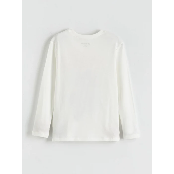 LCW Kids Ekru Bisiklet Yaka Baskılı Erkek Çocuk Pijama Takımı