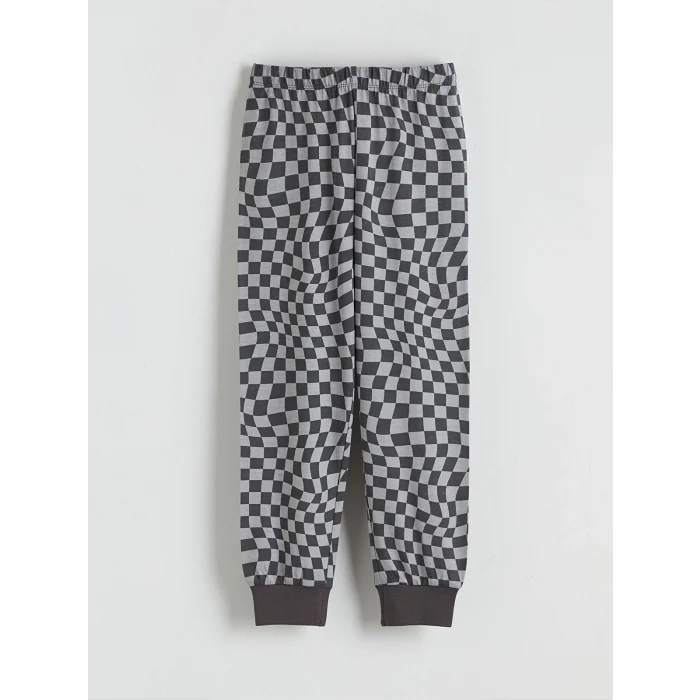 LCW Kids Ekru Bisiklet Yaka Baskılı Erkek Çocuk Pijama Takımı