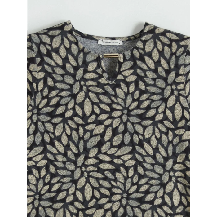 LCW Grace Siyah Bisiklet Yaka Desenli Bluz