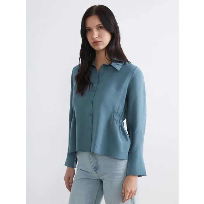 LCWAIKIKI Classic Petrol Beli Büzgülü Kadın Gömlek
