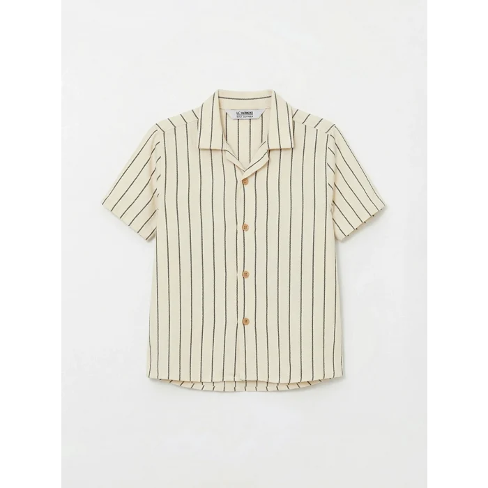 LCW Kids Bej Kısa Kollu Çizgili Erkek Çocuk Gömlek ve Pantolon