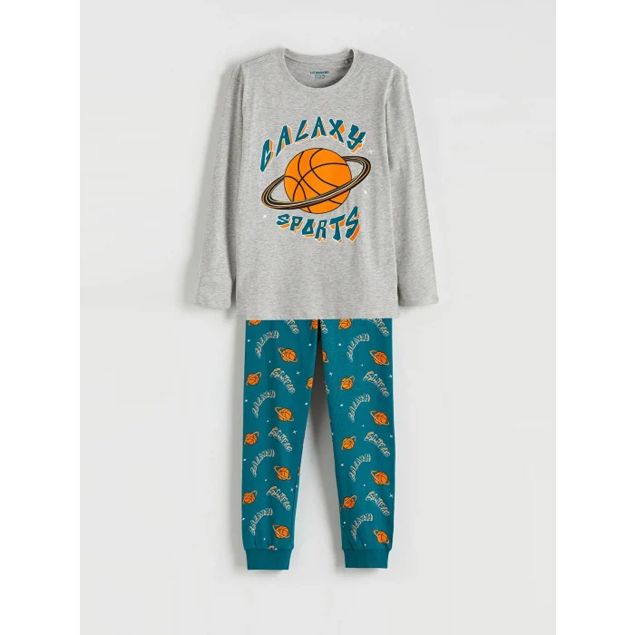 LCW Kids Gri Baskılı Erkek Çocuk Pijama Takımı