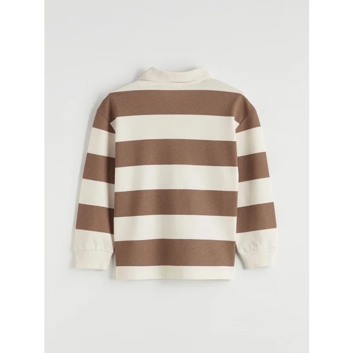 LCW Kids Kahverengi Polo Yaka Çizgili Baskılı Erkek Çocuk Tişört