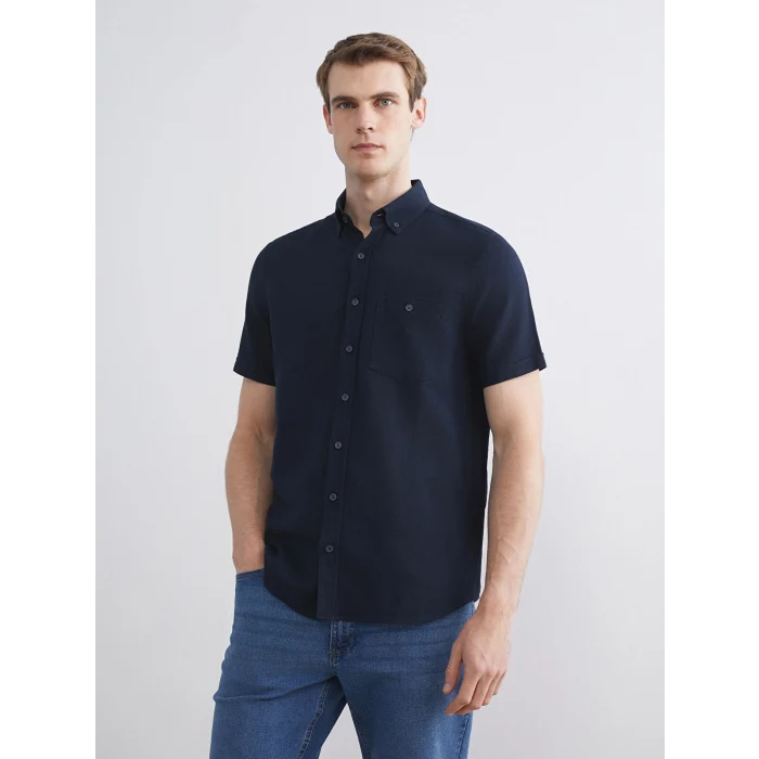 LCWAIKIKI Classic Lacivert Regular Fit Kısa Kollu Erkek Gömlek