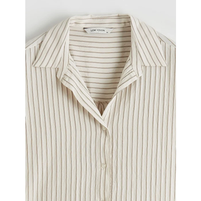 LCW Vision Ekru Çizgili Oversize Kadın Gömlek