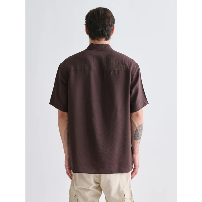 XSIDE Kahverengi Regular Fit Kısa Kollu Viskon Erkek Gömlek