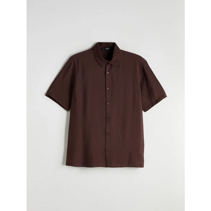 XSIDE Kahverengi Regular Fit Kısa Kollu Viskon Erkek Gömlek