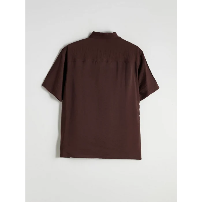XSIDE Kahverengi Regular Fit Kısa Kollu Viskon Erkek Gömlek