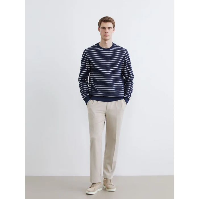 SOUTHBLUE Lacivert Bisiklet Yaka Çizgili Erkek Sweatshirt