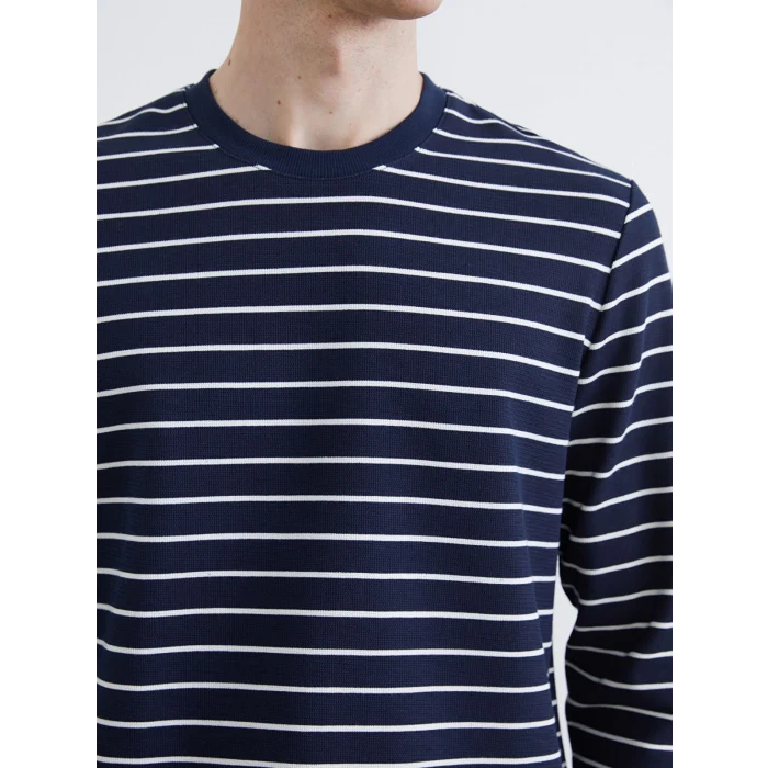 SOUTHBLUE Lacivert Bisiklet Yaka Çizgili Erkek Sweatshirt