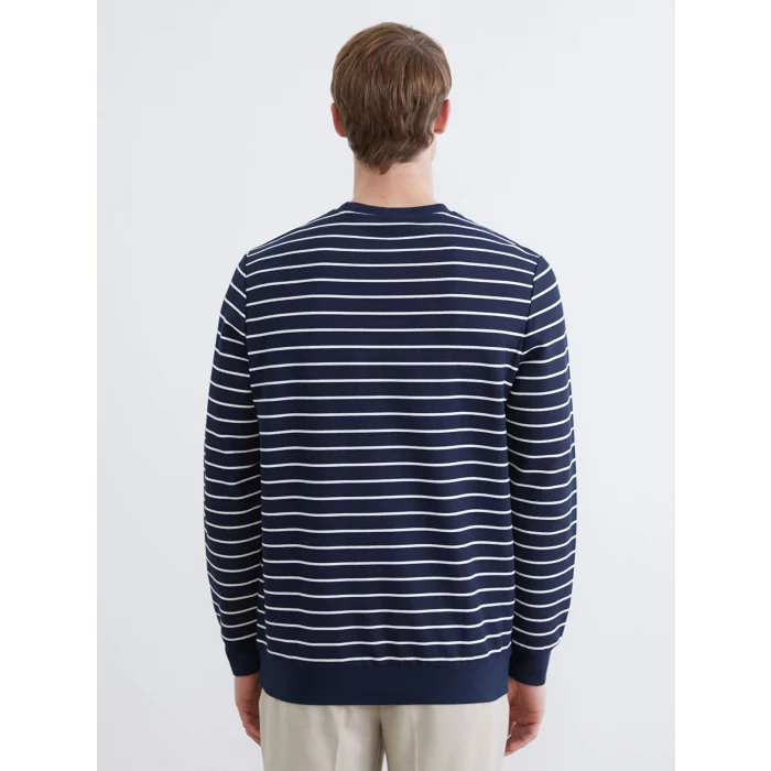 SOUTHBLUE Lacivert Bisiklet Yaka Çizgili Erkek Sweatshirt