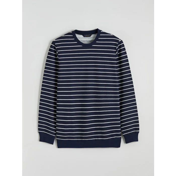 SOUTHBLUE Lacivert Bisiklet Yaka Çizgili Erkek Sweatshirt