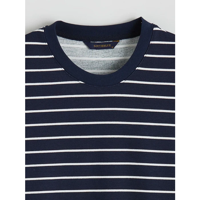 SOUTHBLUE Lacivert Bisiklet Yaka Çizgili Erkek Sweatshirt