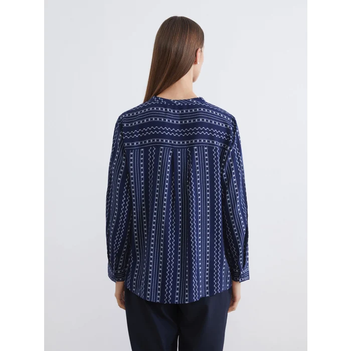 LCW Grace Lacivert Kaçık Yaka Desenli Bluz