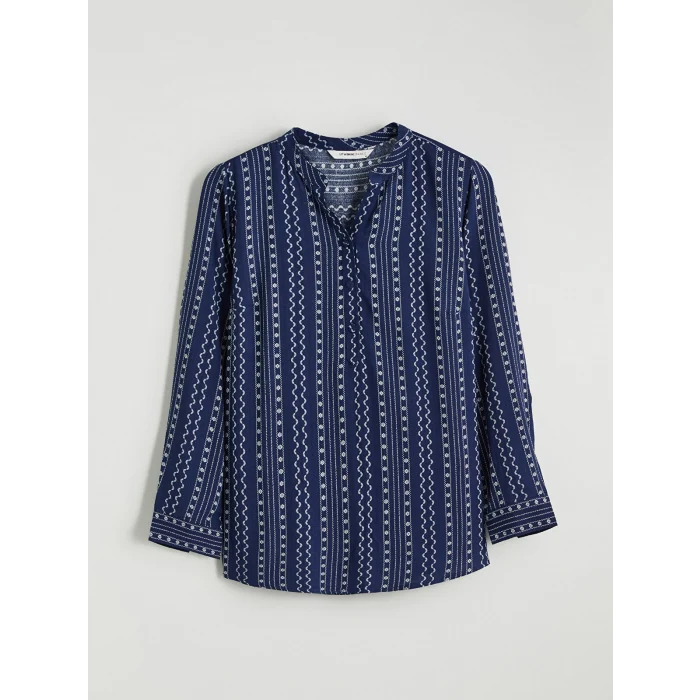 LCW Grace Lacivert Kaçık Yaka Desenli Bluz