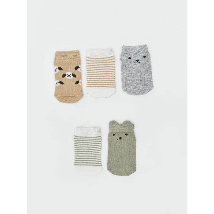 LCW baby Yeşil Desenli Erkek Bebek Patik Çorap 5li