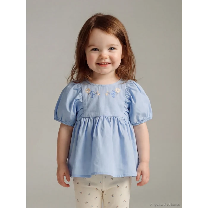 LCW baby Mavi Çiçekli Kız Bebek Bluz ve Tayt