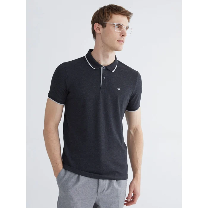 LCWAIKIKI Classic Antrasit Polo Yaka Düz Erkek Tişört