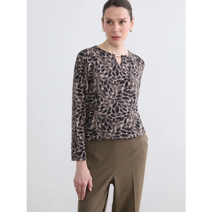 LCW Grace Bej Bisiklet Yaka Desenli Bluz