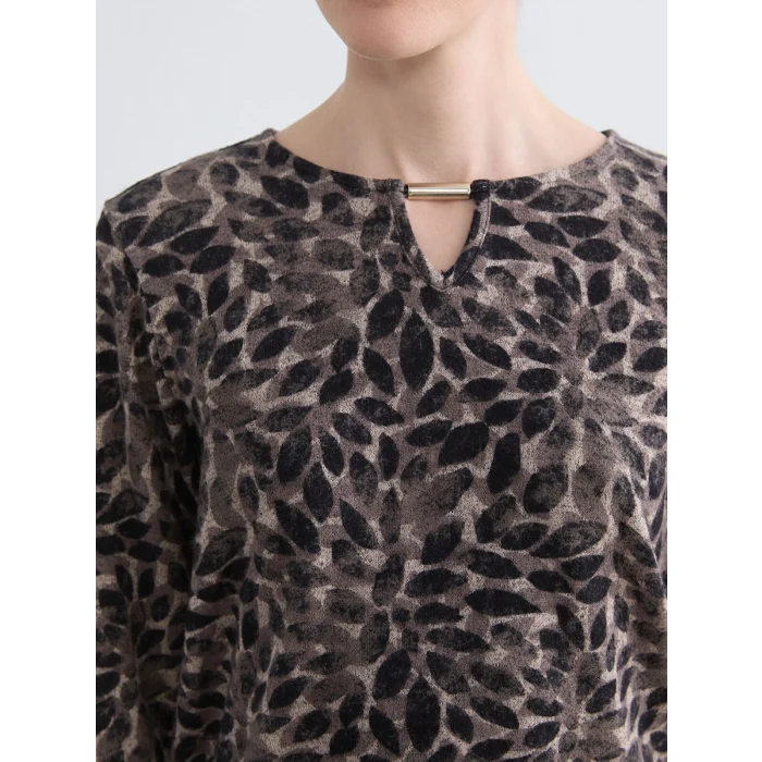 LCW Grace Bej Bisiklet Yaka Desenli Bluz