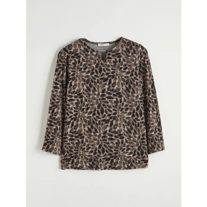 LCW Grace Bej Bisiklet Yaka Desenli Bluz