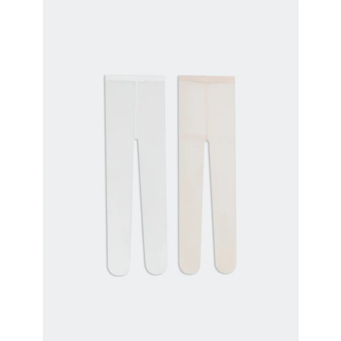 LCW baby Ekru Basic İnce Kız Bebek Külotlu Çorap 2li